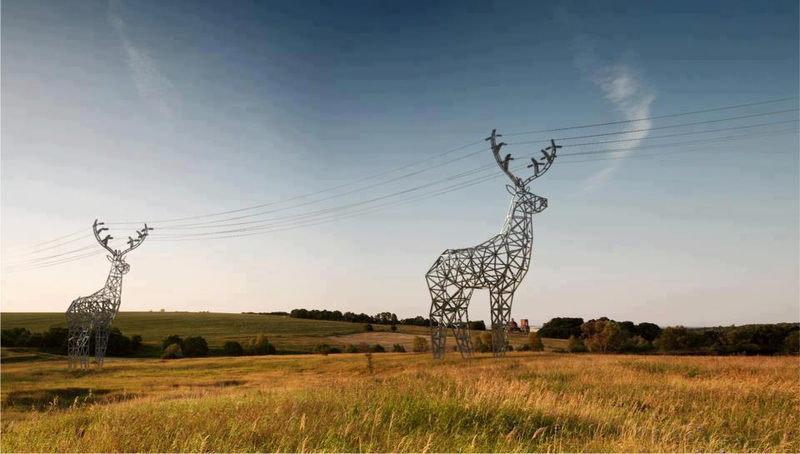 Illustration for article titled These Beautiful Giant Sculptures Support Power Lines With Style